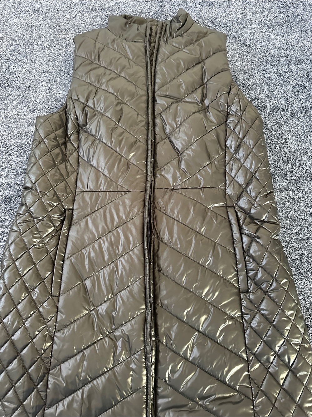 Talbots Shiny Quilted Chevron Puffer Vest in Olive